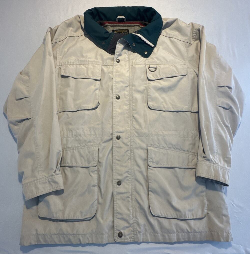 Eddie Bauer Men’s Vintage Khaki Tan Mountain Parka Wool Lined Coat Size XL